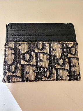 Dior Oblique Card Holder Wallet in Black & Brown
